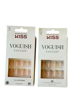 Kiss Voguish Fantasy Short Square/Squoval Gold/Silver French Tip Press On Nails